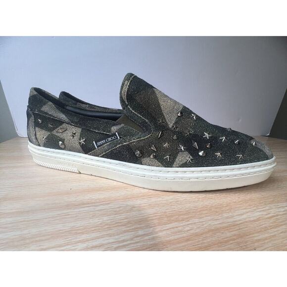 Jimmy Choo Men\'s Studded Army Camo Grove Suede Slip-On Sneakers - EU40.5/US8.5 main image 4